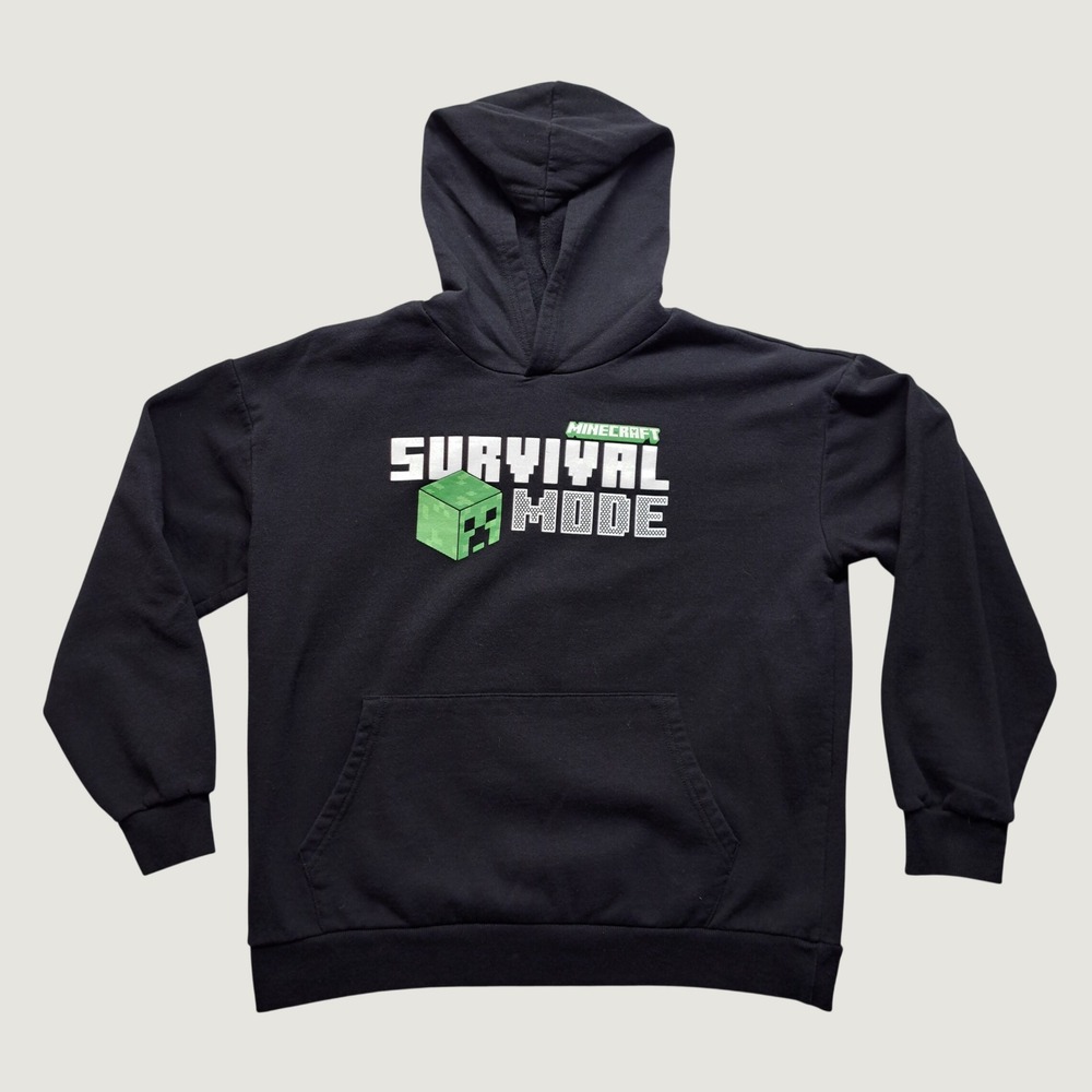 Minecraft Hoodie Kids Size 18 Black Excellent Survival Mode Creeper Graphic